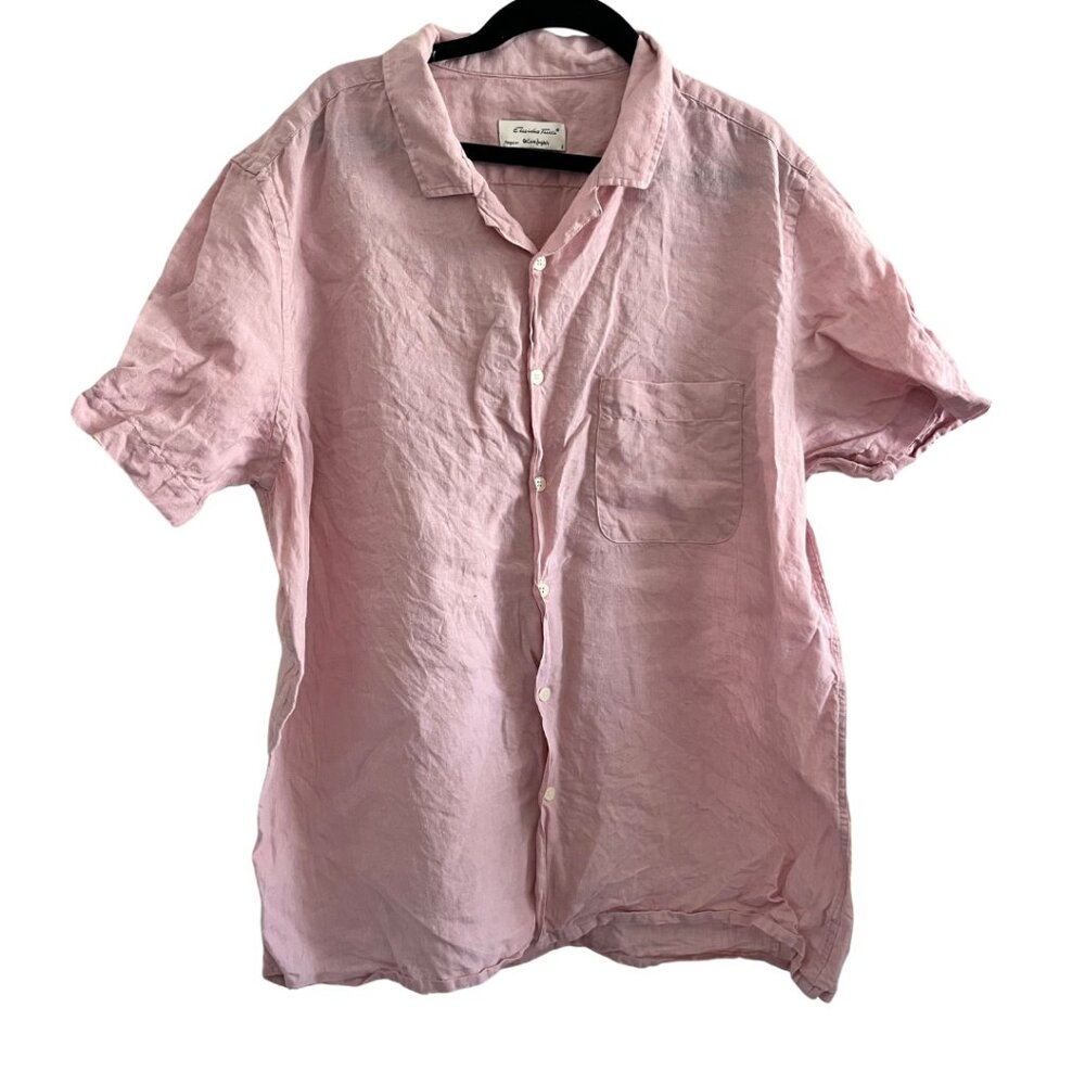 Emidio Tucci Pink 100% Linen Lightweight Button Up Short Sleeve Collared Shirt